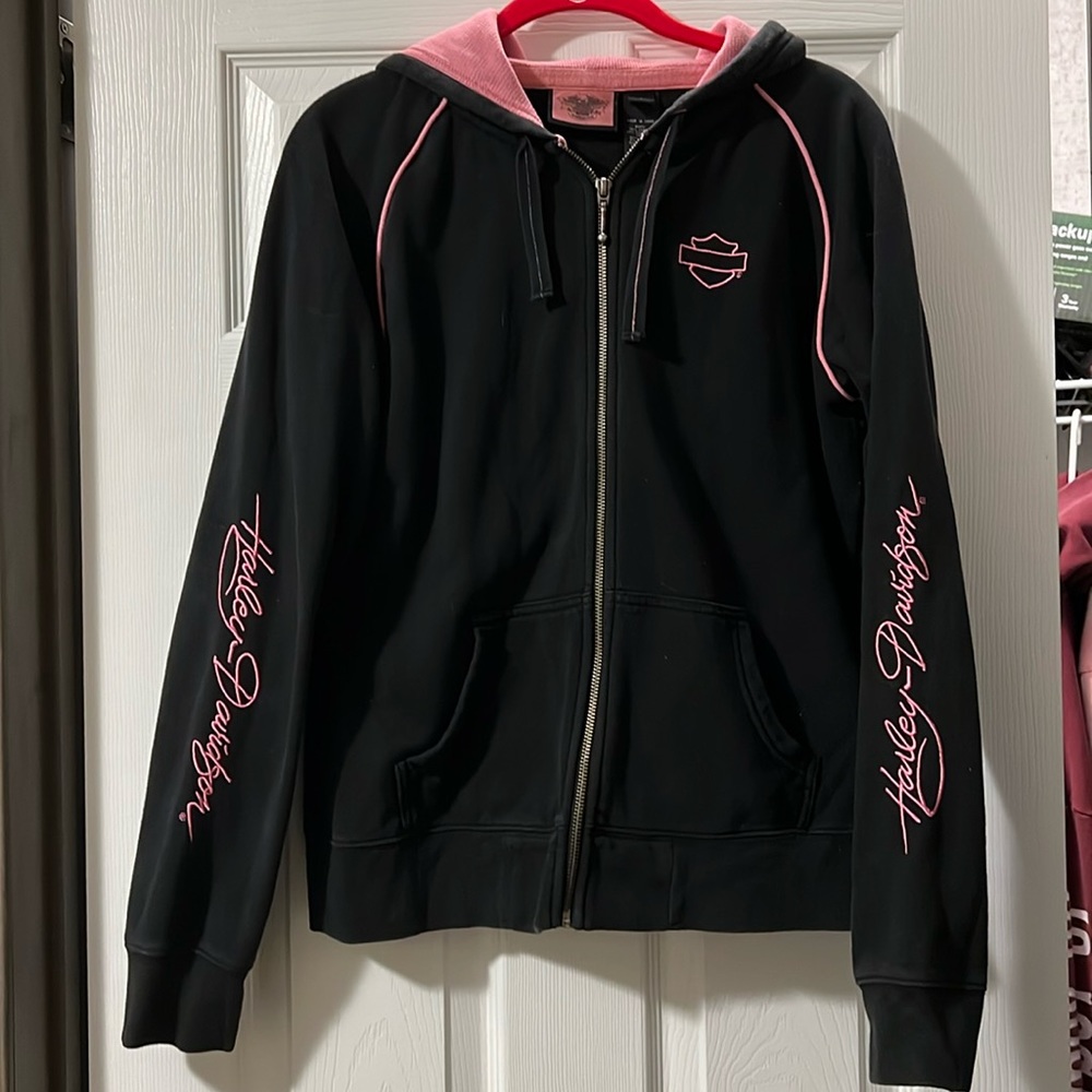 Vintage Harley-Davidson breast cancer zip-up hoodie size Large